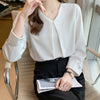 Women's Loose Fit Solid Color Tencel Blend Blazer with U-Shaped Collar Pullover Style for Summer in White Blue