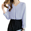 Women's Loose Fit Solid Color Tencel Blend Blazer with U-Shaped Collar Pullover Style for Summer in White Blue