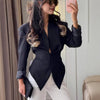 Women's Slim Fit Single Breasted Polyester Solid Color No Collar Long Sleeve Office Blazer for Spring in Brown White