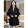 Women's Slim Fit Korean Style Double Breasted Polyester Solid Color Blazer with Notched Lapel for Spring in Black