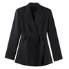Women's Slim Fit Korean Style Double Breasted Polyester Solid Color Blazer with Notched Lapel for Spring in Black