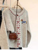 Women's Regular Fit Knitted Anime Cartoon Cardigan with Round Neckline and Single Row Multiple Buckles for Spring in Apricot