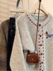 Women's Regular Fit Knitted Anime Cartoon Cardigan with Round Neckline and Single Row Multiple Buckles for Spring in Apricot