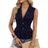 Women's Regular Fit Sleeveless Solid Color Chenille Two Button V Neck Cardigan Style Vest for Summer in White
