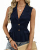 Women's Regular Fit Sleeveless Solid Color Chenille Two Button V Neck Cardigan Style Vest for Summer in White