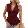 Women's Regular Fit Sleeveless Solid Color Chenille Two Button V Neck Cardigan Style Vest for Summer in White