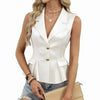 Women's Regular Fit Sleeveless Solid Color Chenille Two Button V Neck Cardigan Style Vest for Summer in White