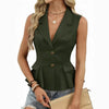 Women's Regular Fit Sleeveless Solid Color Chenille Two Button V Neck Cardigan Style Vest for Summer in White