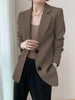 Women's Brown Blazer, Notched Lapels, Two-Button Front and Long Sleeves