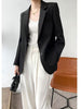 Women's Brown Blazer, Notched Lapels, Two-Button Front and Long Sleeves