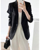 Women's Brown Blazer, Notched Lapels, Two-Button Front and Long Sleeves