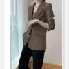 Women's Brown Blazer, Notched Lapels, Two-Button Front and Long Sleeves