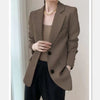 Women's Brown Blazer, Notched Lapels, Two-Button Front and Long Sleeves