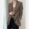 Women's Brown Blazer, Notched Lapels, Two-Button Front and Long Sleeves