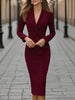 Women's Slim Fit Deep V Neck One Button Polyester Uniform Style Dress for Spring Office Work in White