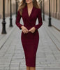 Women's Slim Fit Deep V Neck One Button Polyester Uniform Style Dress for Spring Office Work in White