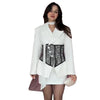 Women's Elegant Polyester Suit Set Two Piece Skirt Outfit Waist Tie Bodycon Pencil Dress with Matching Top for Commute Work Summer in White