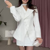 Women's Elegant Polyester Suit Set Two Piece Skirt Outfit Waist Tie Bodycon Pencil Dress with Matching Top for Commute Work Summer in White