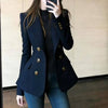 Women's Slim Fit Double Breasted Polyester Solid Color Suit Collar Jacket for Office Style in Spring