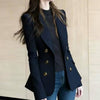 Women's Slim Fit Double Breasted Polyester Solid Color Suit Collar Jacket for Office Style in Spring