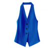 Women's Regular Fit Polyester Solid Color V Neck Single Row Multiple Buckles Basic Vest for Winter in Red