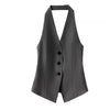 Women's Regular Fit Polyester Solid Color V Neck Single Row Multiple Buckles Basic Vest for Winter in Red