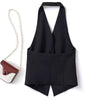 Women's Regular Fit Polyester Solid Color V Neck Single Row Multiple Buckles Basic Vest for Winter in Red