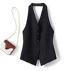 Women's Regular Fit Polyester Solid Color V Neck Single Row Multiple Buckles Basic Vest for Winter in Red