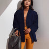Women's Loose Fit Elegant Cotton Blend Solid Color Suit Collar Three Button Single Breasted Blazer for Spring in Brown