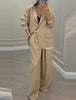 Women's Casual Polyester Wide Leg Pants with Long Sleeve Solid Color for Autumn in Apricot and Pink