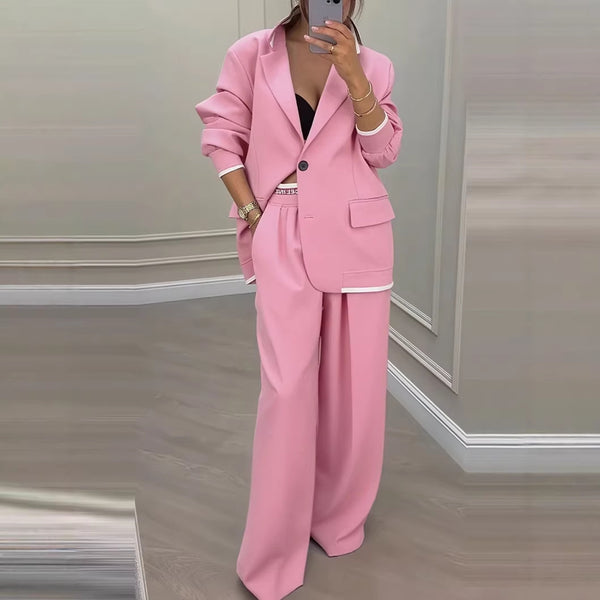 Women's Polyester Casual Wide Leg Pants for Autumn in Apricot Pink
