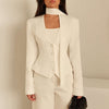 Women's A-Line Single Breasted Blended Flat Lapel Long Sleeve Sophisticated Style Blazer for Spring in White