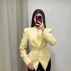 Women's Slim Fit Polyester Avatar Blazer with V-Neck Single Row Multiple Buckle Closure Western Style for Autumn in Red White Pink