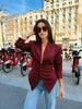 Women's Slim Fit Polyester Avatar Blazer with V-Neck Single Row Multiple Buckle Closure Western Style for Autumn in Red White Pink