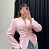 Women's Slim Fit Polyester Avatar Blazer with V-Neck Single Row Multiple Buckle Closure Western Style for Autumn in Red White Pink