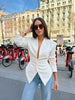 Women's Slim Fit Polyester Avatar Blazer with V-Neck Single Row Multiple Buckle Closure Western Style for Autumn in Red White Pink