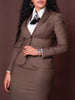 Women's Polyester Suit Set Two Piece Office Office Blazer and Bodycon Skirt Outfit for Spring Fall in Brown