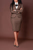 Women's Polyester Suit Set Two Piece Office Office Blazer and Bodycon Skirt Outfit for Spring Fall in Brown