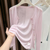 Women's Straight Fit Knitted Round Neckline Single Breasted Shoulder Strap Cardigan with Lightweight Feel for Summer in Pink White Blue