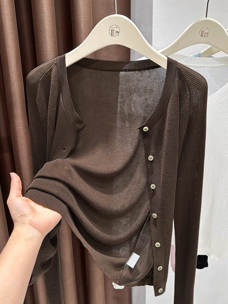 Women's Straight Fit Knitted Round Neckline Single Breasted Shoulder Strap Cardigan with Lightweight Feel for Summer in Pink White Blue