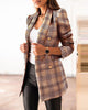 Women's Plaid Blazer, Lapel Collar, Long Sleeves and Button-Front Design