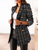 Women's Plaid Blazer, Lapel Collar, Long Sleeves and Button-Front Design