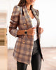 Women's Plaid Blazer, Lapel Collar, Long Sleeves and Button-Front Design