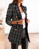 Women's Plaid Blazer, Lapel Collar, Long Sleeves and Button-Front Design