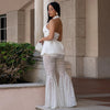 Women's Polyester Solid Color Western Style Lace Sleeveless Backless Blazer and Flare Pants Two Piece Set for Summer in White