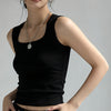 Women's Cotton Round Neck Solid Color Sleeveless Vest Top for Layering in White Black