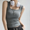 Women's Cotton Round Neck Solid Color Sleeveless Vest Top for Layering in White Black