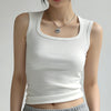 Women's Cotton Round Neck Solid Color Sleeveless Vest Top for Layering in White Black