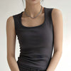Women's Cotton Round Neck Solid Color Sleeveless Vest Top for Layering in White Black