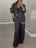 Women's Casual Polyester Solid Color Long Sleeve Straight Leg Pants for Spring in Black